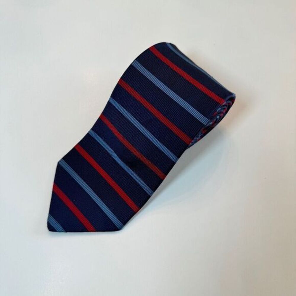 VTG Brooks‎ Brothers Makers Tie Mens Classic Striped Navy Blue Red Silk USA 3.5"